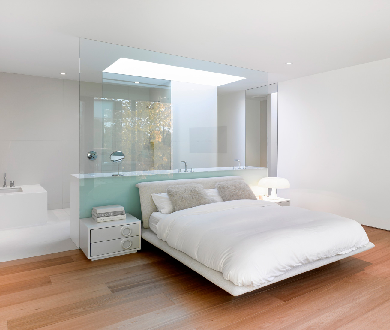 A four-metre-deep light well illuminates the master bath behind a glass wall 
