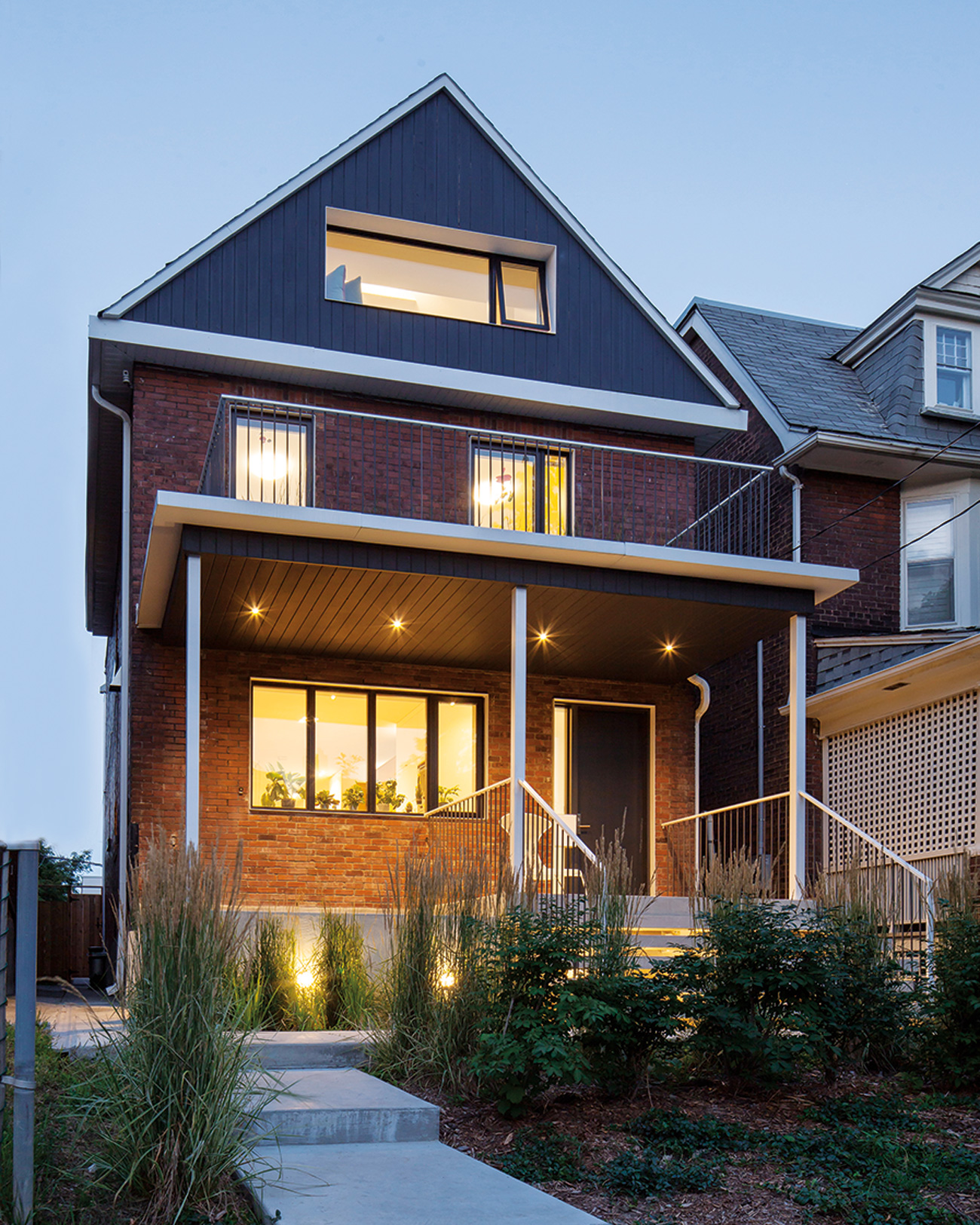 Geometric design in Little Italy modern home renovations of a traditional residence in Toronto, exterior view